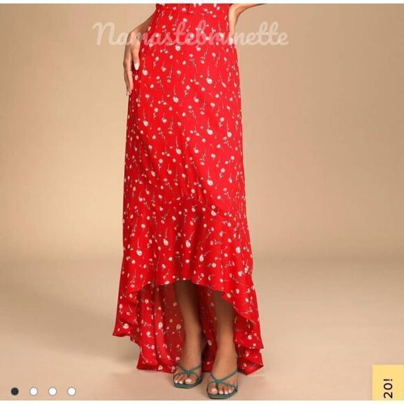 Nwt Lulu's Boho Red Floral Off-the-Shoulder Maxi Dress - Picture 12 of 14
